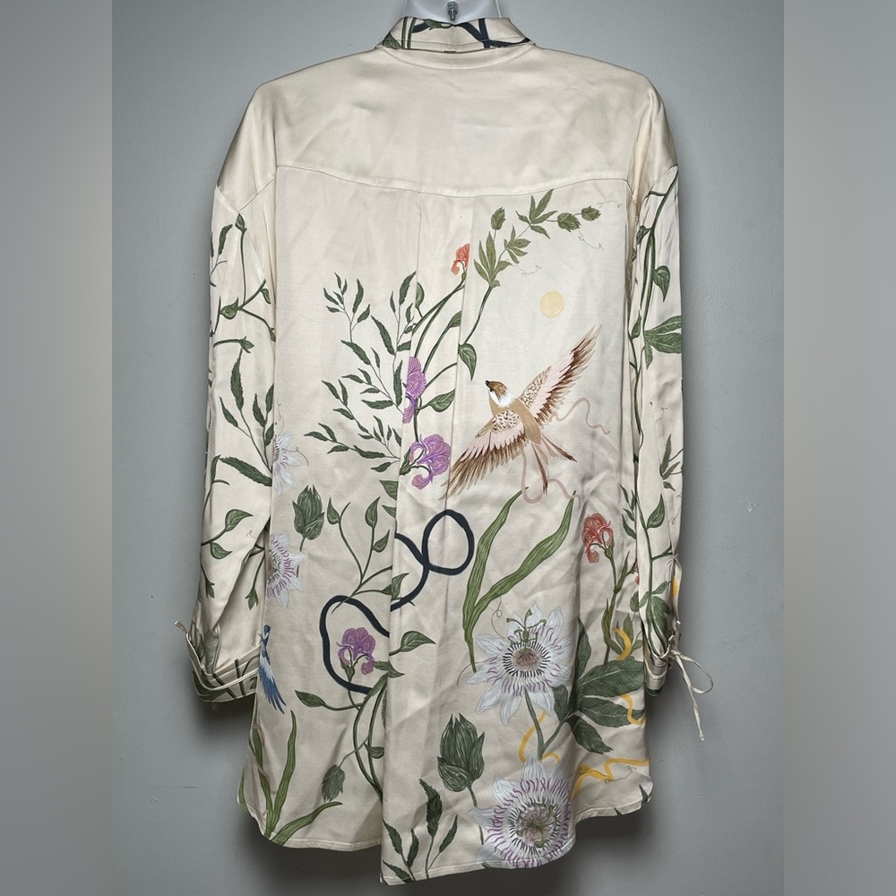 Aqua By Aqua Bendetta Cecilia Paraiso Cream Satin Button Down Shirt Top Bird S/L - Picture 4 of 10